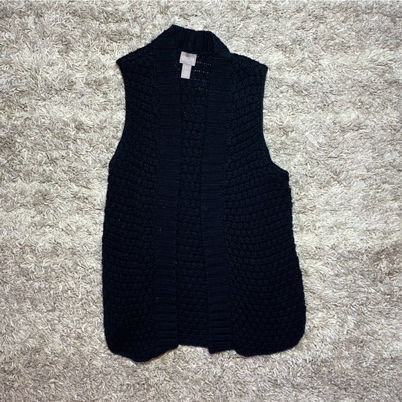 CHICO'S Black Open Front Knit Sleeveless Cardigan - Picture 1 of 2
